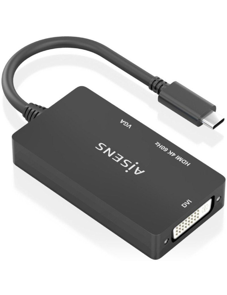 Conversor HDMI Aisens A109-0954/ USB Tipo-C Macho - DVI/HDMI/VGA Hembra/ 15cm/ Negro