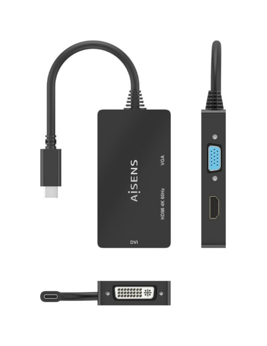 Conversor HDMI Aisens A109-0954/ USB Tipo-C Macho - DVI/HDMI/VGA Hembra/ 15cm/ Negro