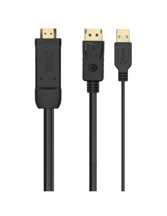 Cable Conversor Aisens A122-0641/ HDMI Macho - DisplayPort Macho + USB Macho/ Hasta 10W/ 2250Mbps/ 10cm + 1.8m/ Negro Cable Conversor Aisens A122-0641/ HDMI Macho - DisplayPort Macho + USB Macho/ Hasta 10W/ 2250Mbps/ 10cm + 1.8m/ Negro