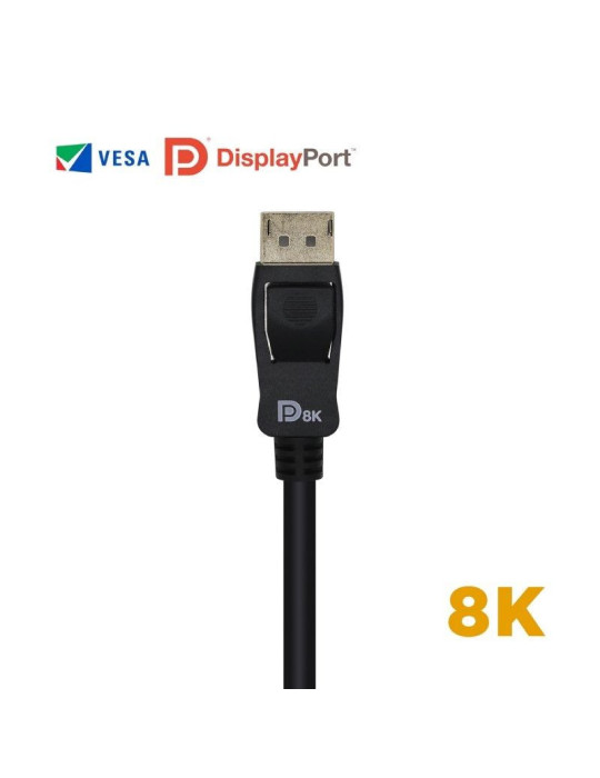 Cable DisplayPort 1.4 8K Aisens A149-0431/ DisplayPort Macho - DisplayPort Macho/ 1m/ Certificado/ Negro