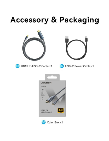 Cable Conversor HDMI 2.0 4K Vention ABLHG/ USB Tipo-C Macho - HDMI Macho/ USB Tipo-C PD 1.5m/ Gris 2
