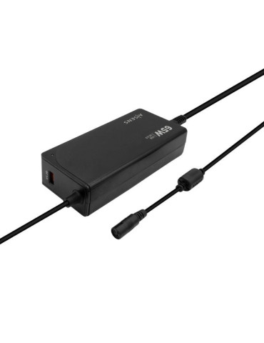 Cargador de Portátil Aisens ASLC-65WAUTO-BK/ 65W/ Automático/ 9 Conectores/ Voltaje 18.5-20V/ 1 USB QC3.0 2