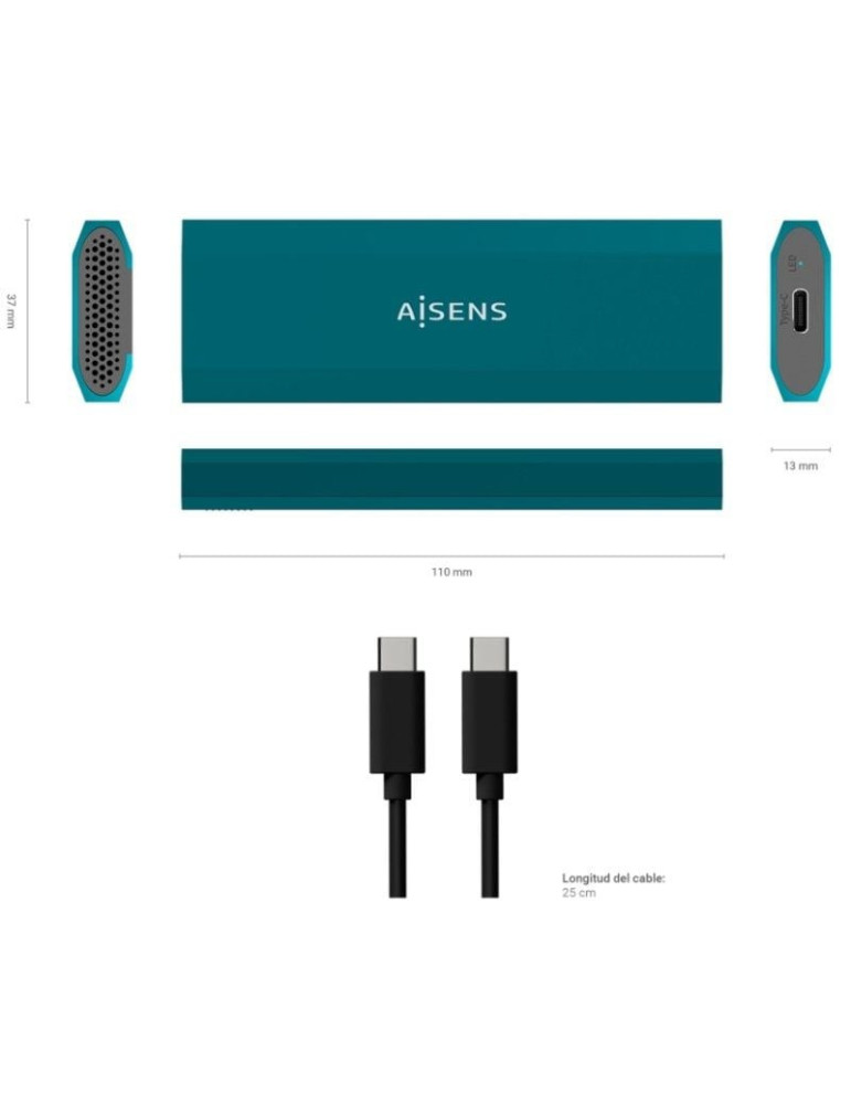 Caja Externa para Disco SSD M.2 SATA/NVMe Aisens ASM2-019BLU/ USB 3.1/ Sin tornillos