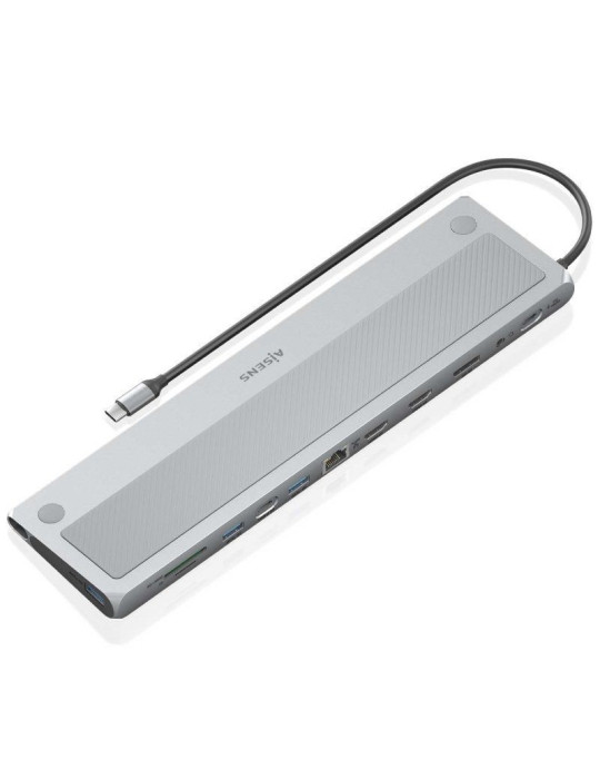 Docking USB Tipo-C Aisens ASUC-12P020-GR/ 2xHDMI 4K/ 3xUSB/ 1xUSB Tipo-C/ 1xRJ45/ 1xDisplayPort/ 1xLector Tarjetas/ 1xUSB Tipo-C