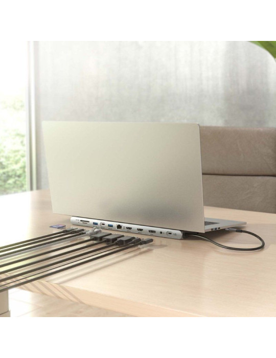 Docking USB Tipo-C Aisens ASUC-12P020-GR/ 2xHDMI 4K/ 3xUSB/ 1xUSB Tipo-C/ 1xRJ45/ 1xDisplayPort/ 1xLector Tarjetas/ 1xUSB Tipo-C