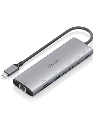 Docking USB Tipo-C Aisens ASUC-8P033-GR/ 1xHDMI 4K/ 1xUSB/ 2xUSB Tipo-C/ 1xRJ45/ 1xLector Tarjetas/ 1xUSB Tipo-C PD/ Gris