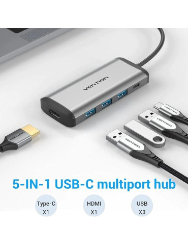 Docking USB Tipo-C Vention CNBHB/ 1xHDMI 4K/ 3xUSB/ 1xUSB Tipo-C PD/ Gris 2