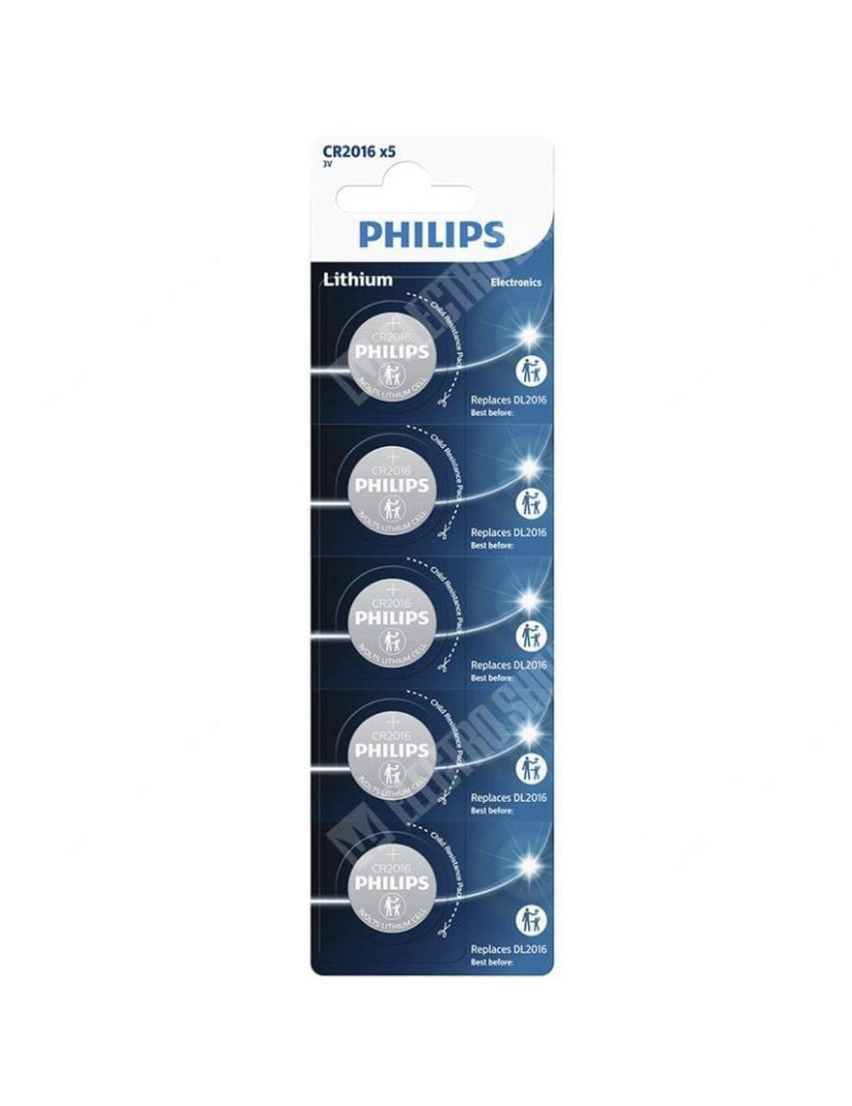 Pack de 5 Pilas de Botón Philips CR2016P5/01B Lithium/ 3V Pack de 5 Pilas de Botón Philips CR2016P5/01B Lithium/ 3V