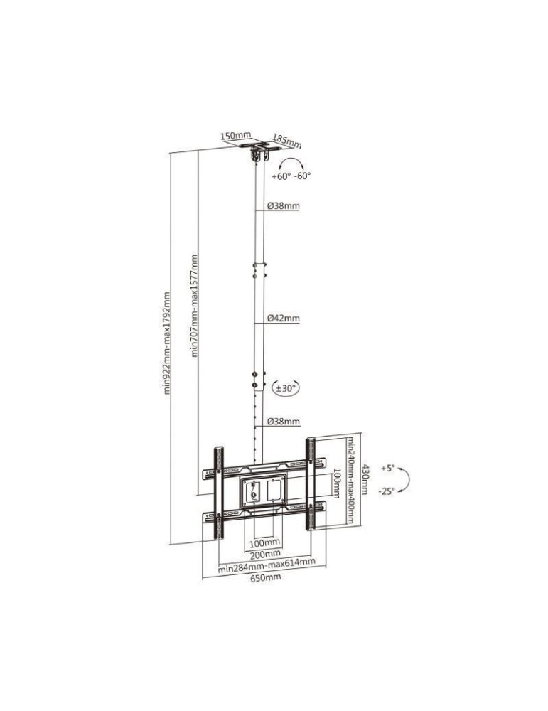 Soporte de Techo Giratorio/ Inclinable/ Extensible Aisens CT80TSE-075 para TV de 37-80"/ hasta 50kg