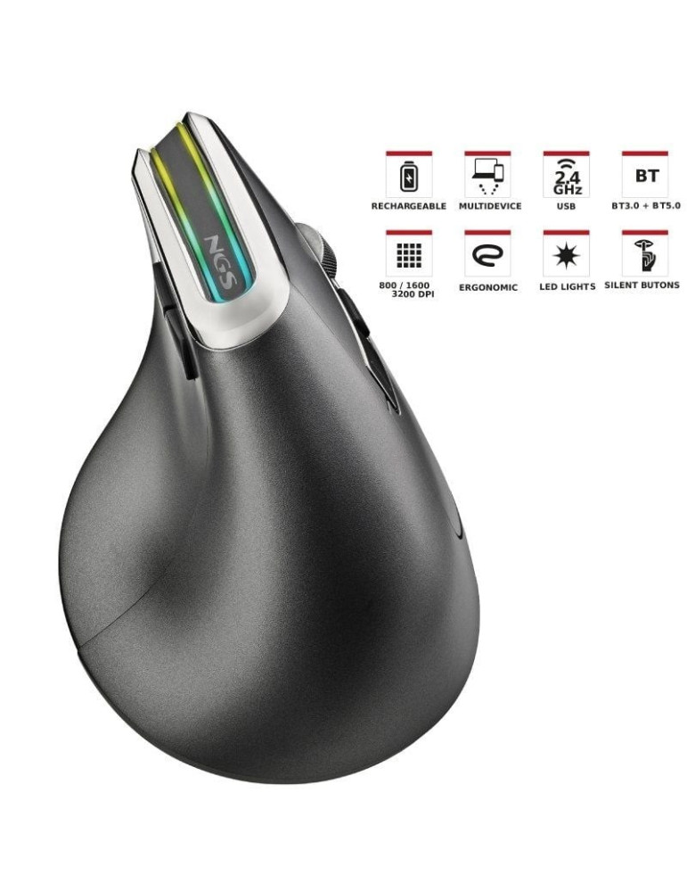 Ratón Vertical Inalámbrico por Bluetooth NGS Evo Karma/ Batería recargable/ Hasta 3200 DPI