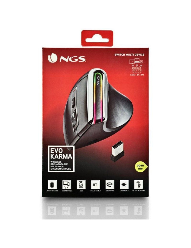 Ratón Vertical Inalámbrico por Bluetooth NGS Evo Karma/ Batería recargable/ Hasta 3200 DPI