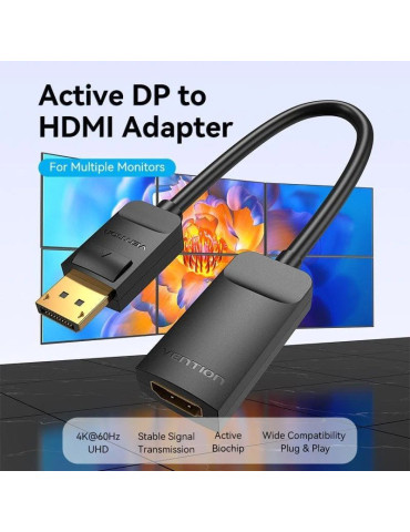 Cable Conversor Vention HBZBB/ DisplayPort Macho - HDMI 4K Hembra/ 15cm/ Negro 2