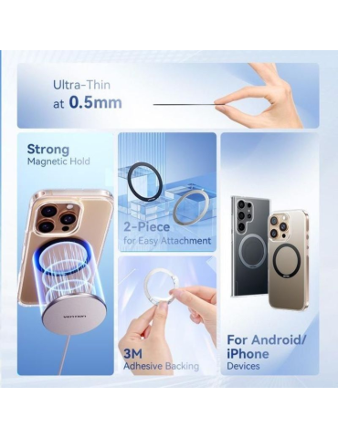 Pack 2 Pegatinas Universales para Anillos de Metal Magnéticos Vention KQOB0/ Compatible con Smartphones 2