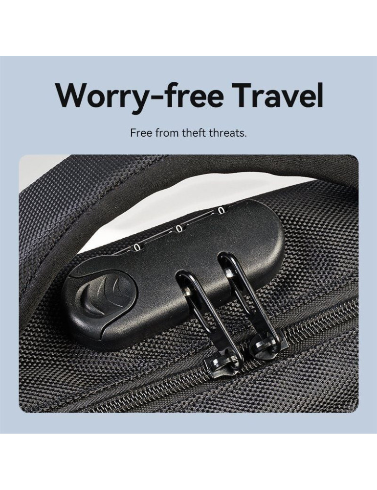 Mochila Vention KRKB0 para Portátiles hasta 17"/ Impermeable/ Puerto USB/ Antirrobo/ Negra