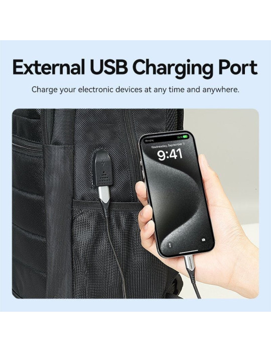 Mochila Vention KRKB0 para Portátiles hasta 17"/ Impermeable/ Puerto USB/ Antirrobo/ Negra