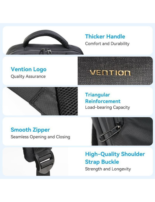 Mochila Vention KRPB0 para Portátiles hasta 15.6"/ 18L/ Impermeable/ Negra