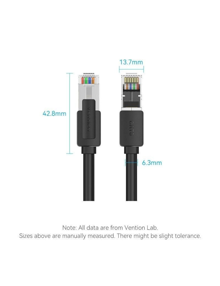 Cable de Red RJ45 UTP 26AWG Vention IKKBJ Cat.8/ Gaming/ 5m/ Negro