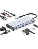 Docking USB Tipo-C Leotec LEDS01/ 3xUSB/ 2xUSB Tipo-C/ 1xUSB Tipo-C PD/ 1xHDMI 4K/ 1xVGA/ 1xRJ45/ 1xAudio/ 1xLector Tarjetas SD