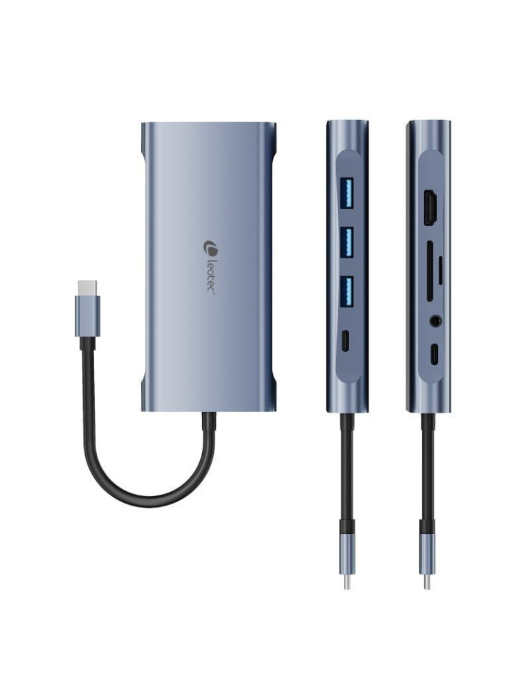 Docking USB Tipo-C Leotec LEDS01/ 3xUSB/ 2xUSB Tipo-C/ 1xUSB Tipo-C PD/ 1xHDMI 4K/ 1xVGA/ 1xRJ45/ 1xAudio/ 1xLector Tarjetas SD