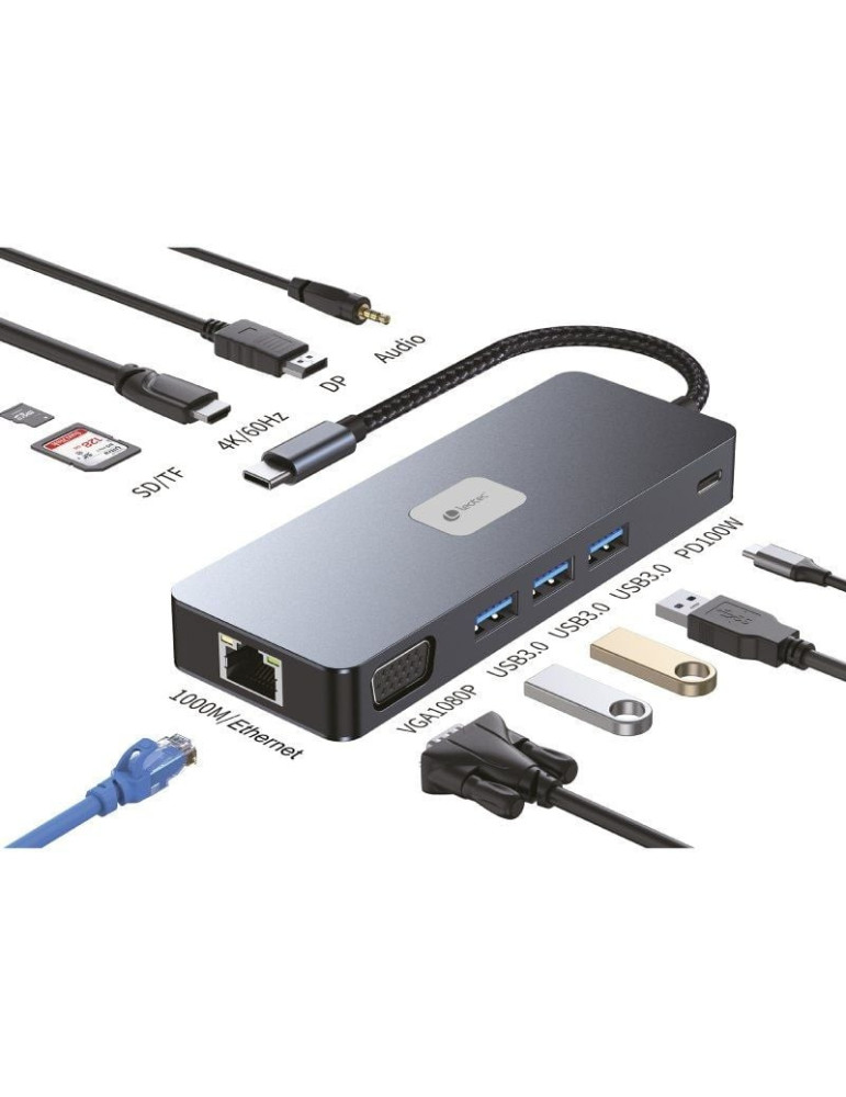 Docking USB Tipo-C Leotec LEDS03/ 3xUSB/ 1xUSB Tipo-C PD/ 1xHDMI 4K/ 1xDisplayPort/ 1xVGA/ 1xAudio/ 1xRJ45/ 1xLector Tarjetas SD Docking USB Tipo-C Leotec LEDS03/ 3xUSB/ 1xUSB Tipo-C PD/ 1xHDMI 4K/ 1xDisplayPort/ 1xVGA/ 1xAudio/ 1xRJ45/ 1xLector Tarjetas SD