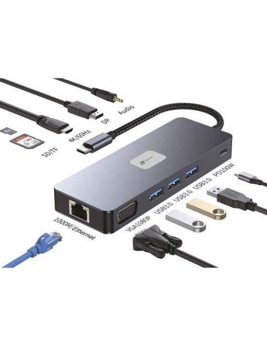Docking USB Tipo-C Leotec LEDS03/ 3xUSB/ 1xUSB Tipo-C PD/ 1xHDMI 4K/ 1xDisplayPort/ 1xVGA/ 1xAudio/ 1xRJ45/ 1xLector Tarjetas SD Docking USB Tipo-C Leotec LEDS03/ 3xUSB/ 1xUSB Tipo-C PD/ 1xHDMI 4K/ 1xDisplayPort/ 1xVGA/ 1xAudio/ 1xRJ45/ 1xLector Tarjetas SD