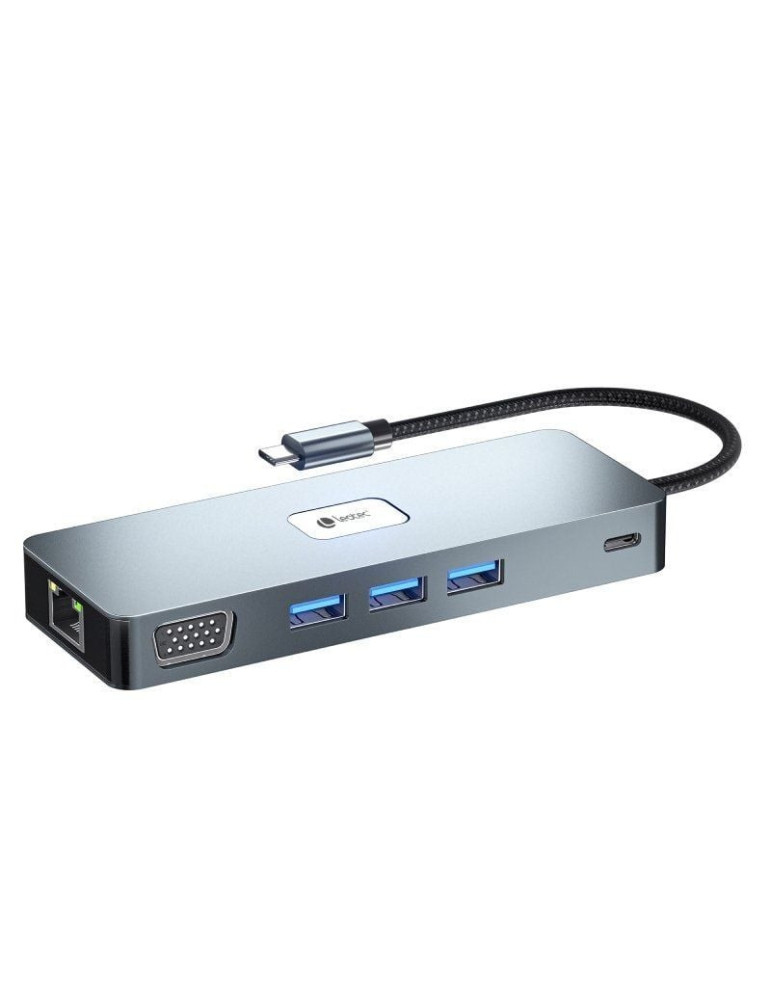 Docking USB Tipo-C Leotec LEDS03/ 3xUSB/ 1xUSB Tipo-C PD/ 1xHDMI 4K/ 1xDisplayPort/ 1xVGA/ 1xAudio/ 1xRJ45/ 1xLector Tarjetas SD