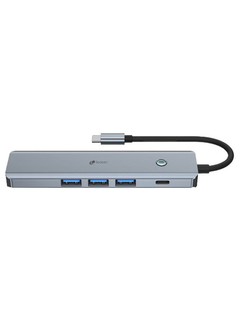 Docking USB Tipo-C Leotec LEDS05/ 3xUSB/ 1xUSB Tipo-C PD/ 1xHDMI 4K/ Gris