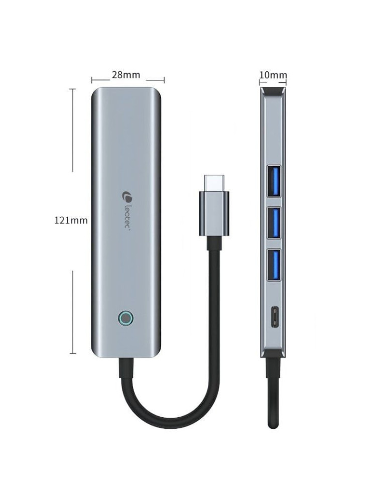 Docking USB Tipo-C Leotec LEDS05/ 3xUSB/ 1xUSB Tipo-C PD/ 1xHDMI 4K/ Gris