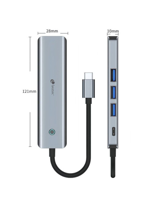 Docking USB Tipo-C Leotec LEDS05/ 3xUSB/ 1xUSB Tipo-C PD/ 1xHDMI 4K/ Gris