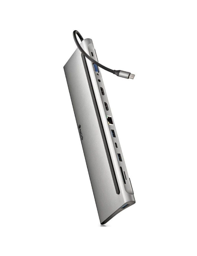 Docking USB Tipo-C NGS WonderDock12/ 3xUSB/ 2xHDMI 4K/ 1xVGA/ 1xRJ45/ 1xLector de Tarjetas/ 1xJack 3.5/ 1xUSB Tipo-C PD/ Gris