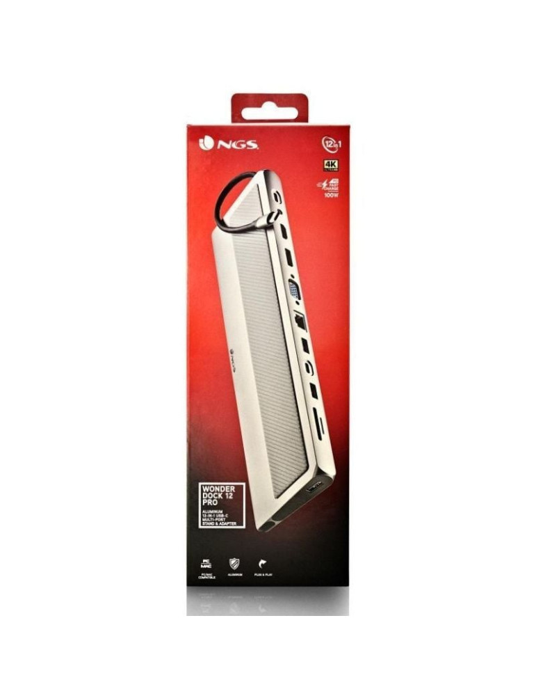 Docking USB Tipo-C NGS WonderDock 12 Pro/ 3xUSB/ 2xHDMI 4K/ 1xVGA/ 1xRJ45/ 1xLector de Tarjetas/ 1xJack 3.5/ 1xUSB Tipo-C PD/ Gr
