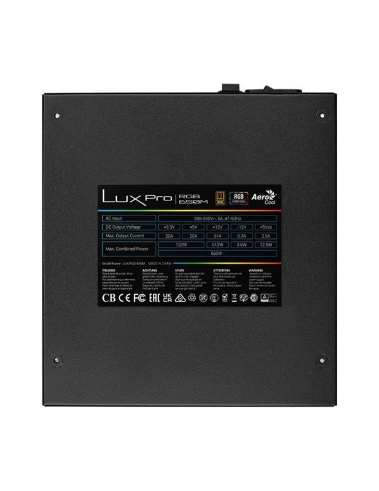 Fuente de Alimentación Aerocool LUXPRO RGB650M/ 650W/ Ventilador 14cm/ 80 Plus Bronze