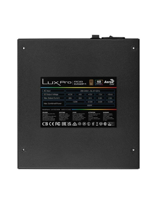 Fuente de Alimentación Aerocool LUXPRO RGB650M/ 650W/ Ventilador 14cm/ 80 Plus Bronze