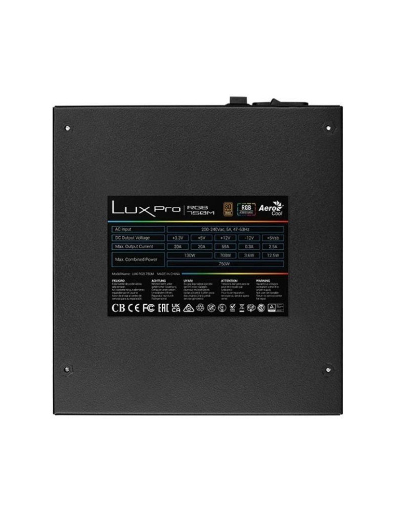 Fuente de Alimentación Aerocool LUXPRO RGB750M/ 750W/ Ventilador 14cm/ 80 Plus Bronze
