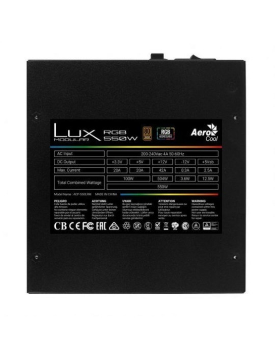 Fuente de Alimentación Aerocool LUX RGB 550M/ 550W/ Ventilador 12cm/ 80 Plus Bronze