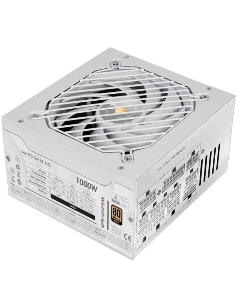Fuente de Alimentación Mars Gaming MPB1000PSI/ 1000W/ Ventilador 14cm/ 80 Plus Gold/ Blanca Fuente de Alimentación Mars Gaming MPB1000PSI/ 1000W/ Ventilador 14cm/ 80 Plus Gold/ Blanca