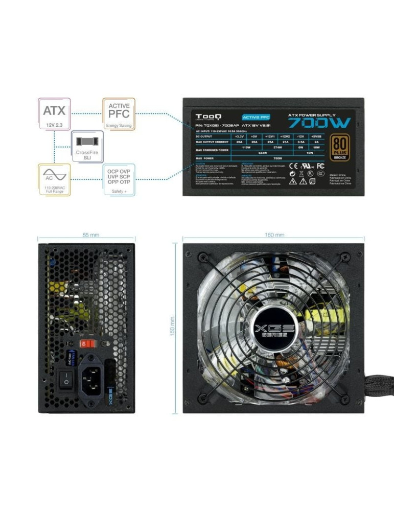 Fuente de Alimentación  TooQ TQXGEII-700SAP/ 700W/ Ventilador 14cm/ 80 Plus Bronze