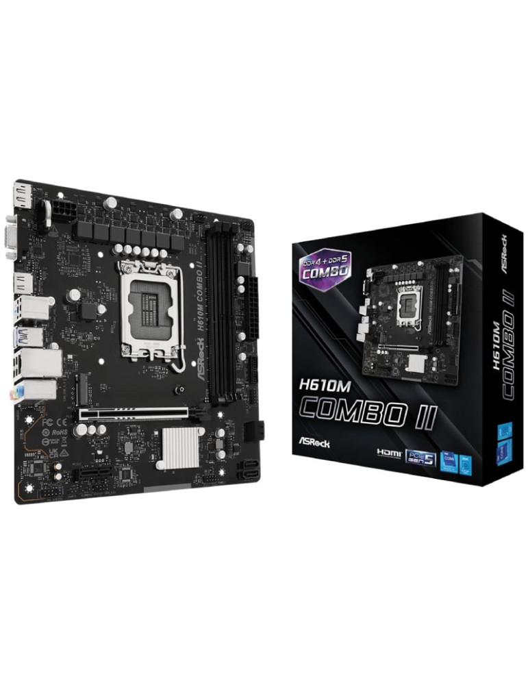 Placa Base Asrock H610M COMBO II Socket 1700/ DDR4/ DDR5/ PCIe 5.0/ Micro ATX