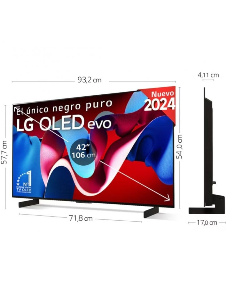 Televisor LG 4K OLED evo AI C4 OLED42C45LA 42"/ Ultra HD 4K/ Smart TV/ WiFi