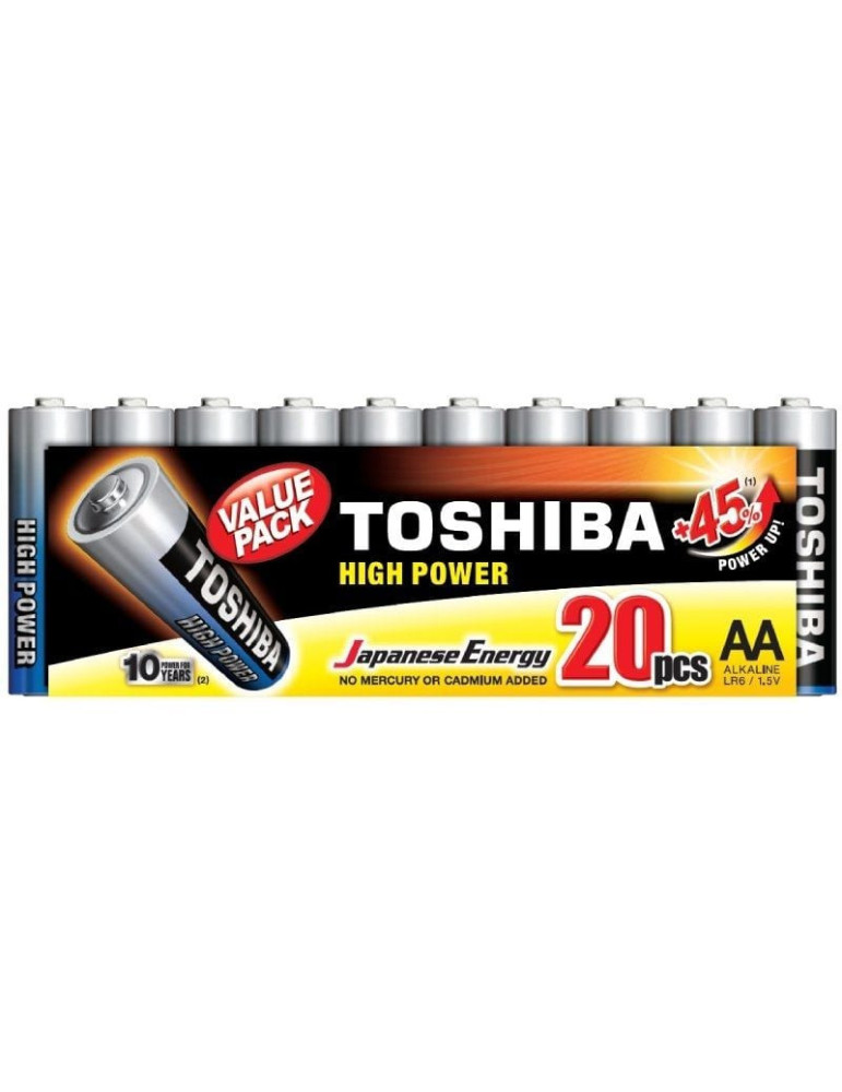Pack de 20 Pilas AA Toshiba High Power LR6/ 1.5V/ Alcalinas Pack de 20 Pilas AA Toshiba High Power LR6/ 1.5V/ Alcalinas