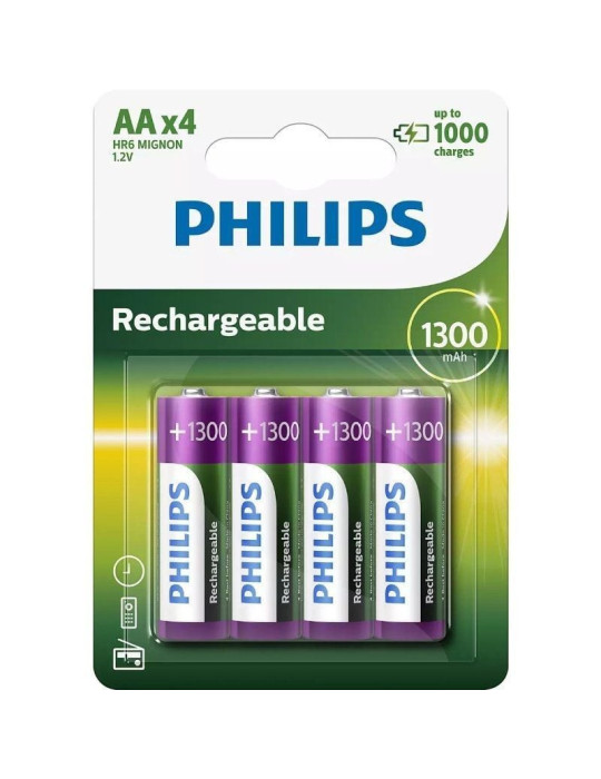 Pack de 4 Pilas AA Philips R6B4A130/10/ 1.2V/ Recargables Pack de 4 Pilas AA Philips R6B4A130/10/ 1.2V/ Recargables