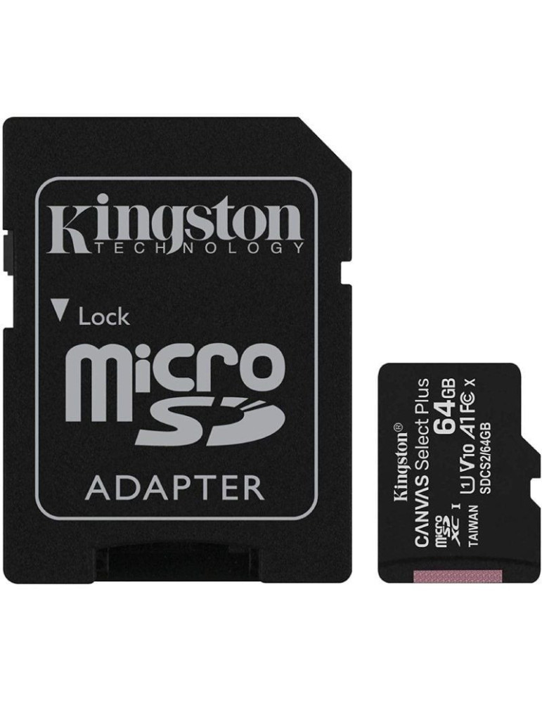 Tarjeta de Memoria Kingston CANVAS Select Plus 64GB microSD XC con Adaptador/ Clase 10/ 100MBs Tarjeta de Memoria Kingston CANVAS Select Plus 64GB microSD XC con Adaptador/ Clase 10/ 100MBs