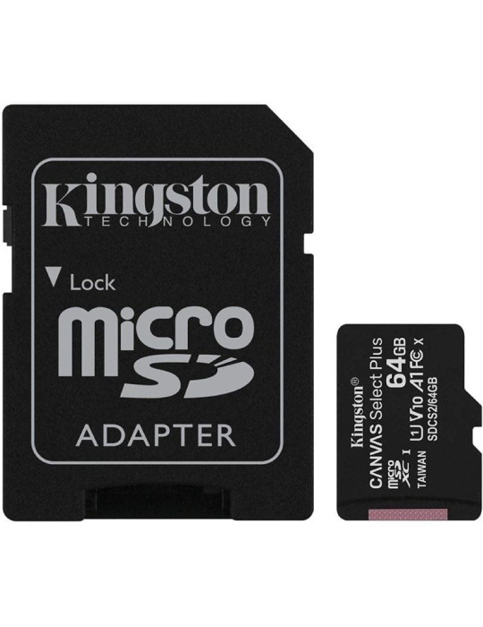 Tarjeta de Memoria Kingston CANVAS Select Plus 64GB microSD XC con Adaptador/ Clase 10/ 100MBs Tarjeta de Memoria Kingston CANVAS Select Plus 64GB microSD XC con Adaptador/ Clase 10/ 100MBs