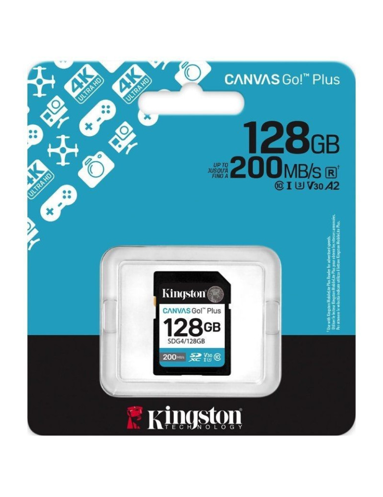 Tarjeta de Memoria Kingston CANVAS Go! Plus 128GB SD XC/ Clase 10/ 200MBs