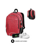 Mochila Subblim Urban Lock para Portátiles hasta 16"/ Puerto USB/ Antirrobo/ Roja