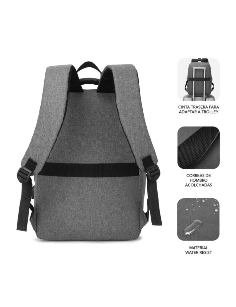 Mochila Subblim City Backpack para Portátiles hasta 15.6"/ Puerto USB/ Gris