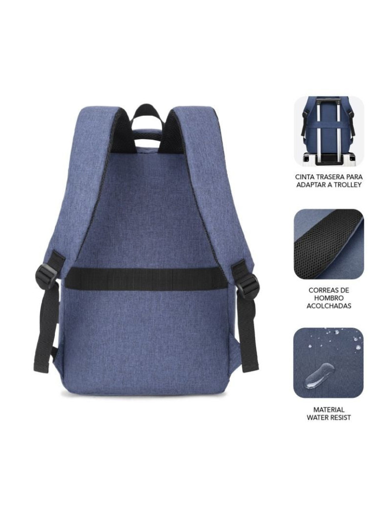 Mochila Subblim City Backpack para Portátiles hasta 15.6"/ Puerto USB/ Azul