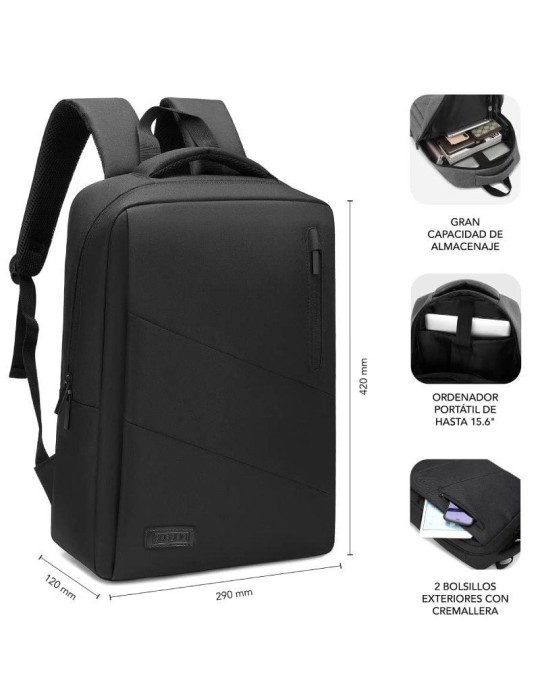 Mochila Subblim City Backpack para Portátiles hasta 15.6"/ Puerto USB/ Negra