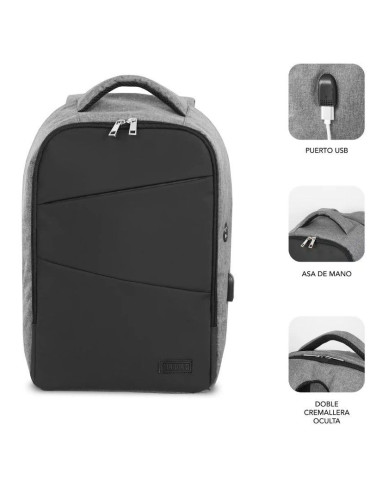 Mochila Subblim Secure V2 AP para Portátiles hasta 15.6"/ Puerto USB/ Antirrobo/ Gris 2