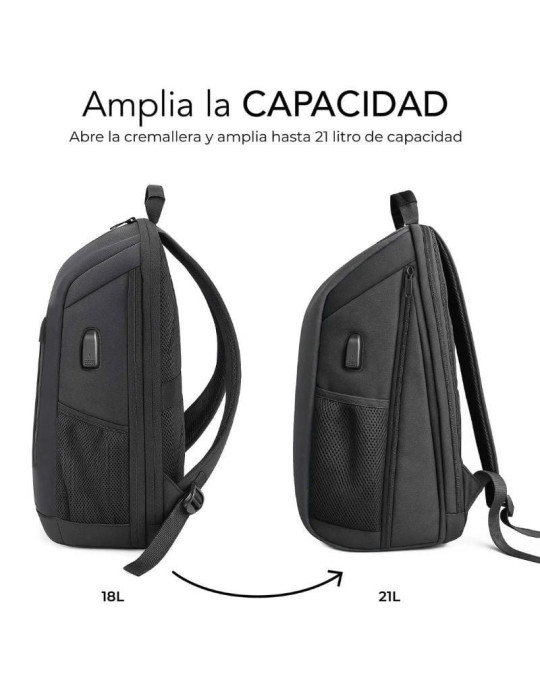 Mochila Subblim Xpand Air Padding Backpack para Portátiles hasta 15.6"/ Puerto USB/ Negro